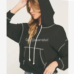 Semi Sheer Shrunken Hoodie Sweater